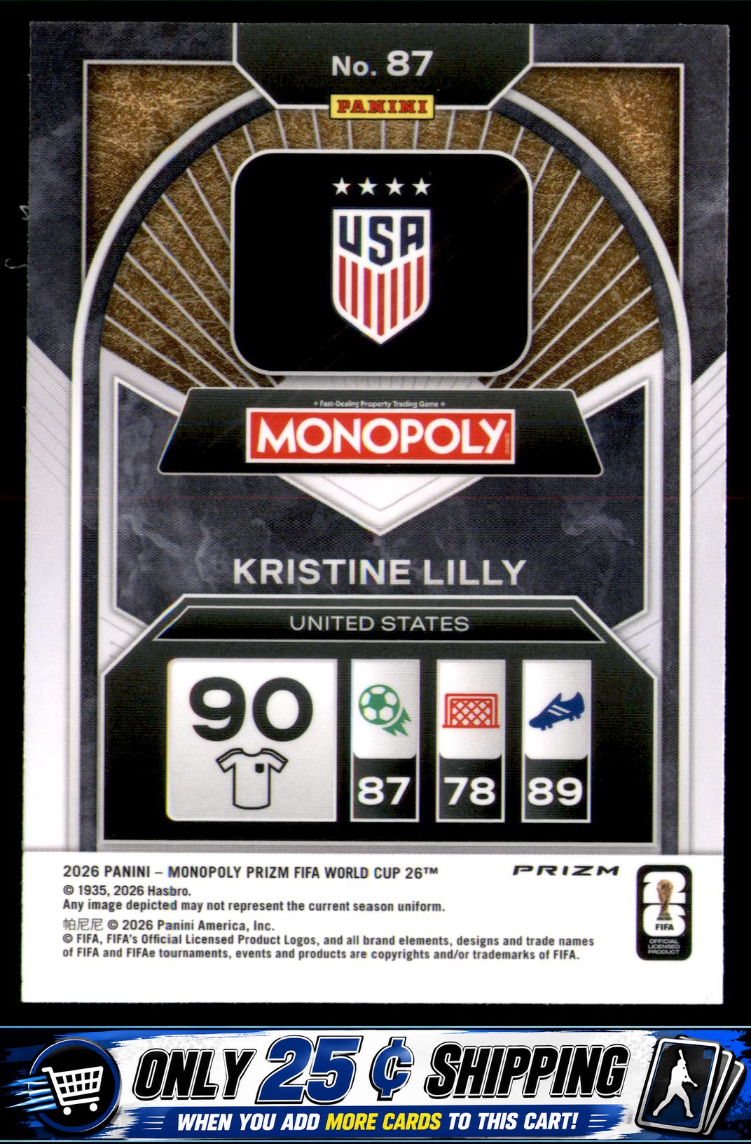 2026 Prizm Monopoly #87 Kristine Lilly Monopoly Orange & Gold Classic Icons - Image 2