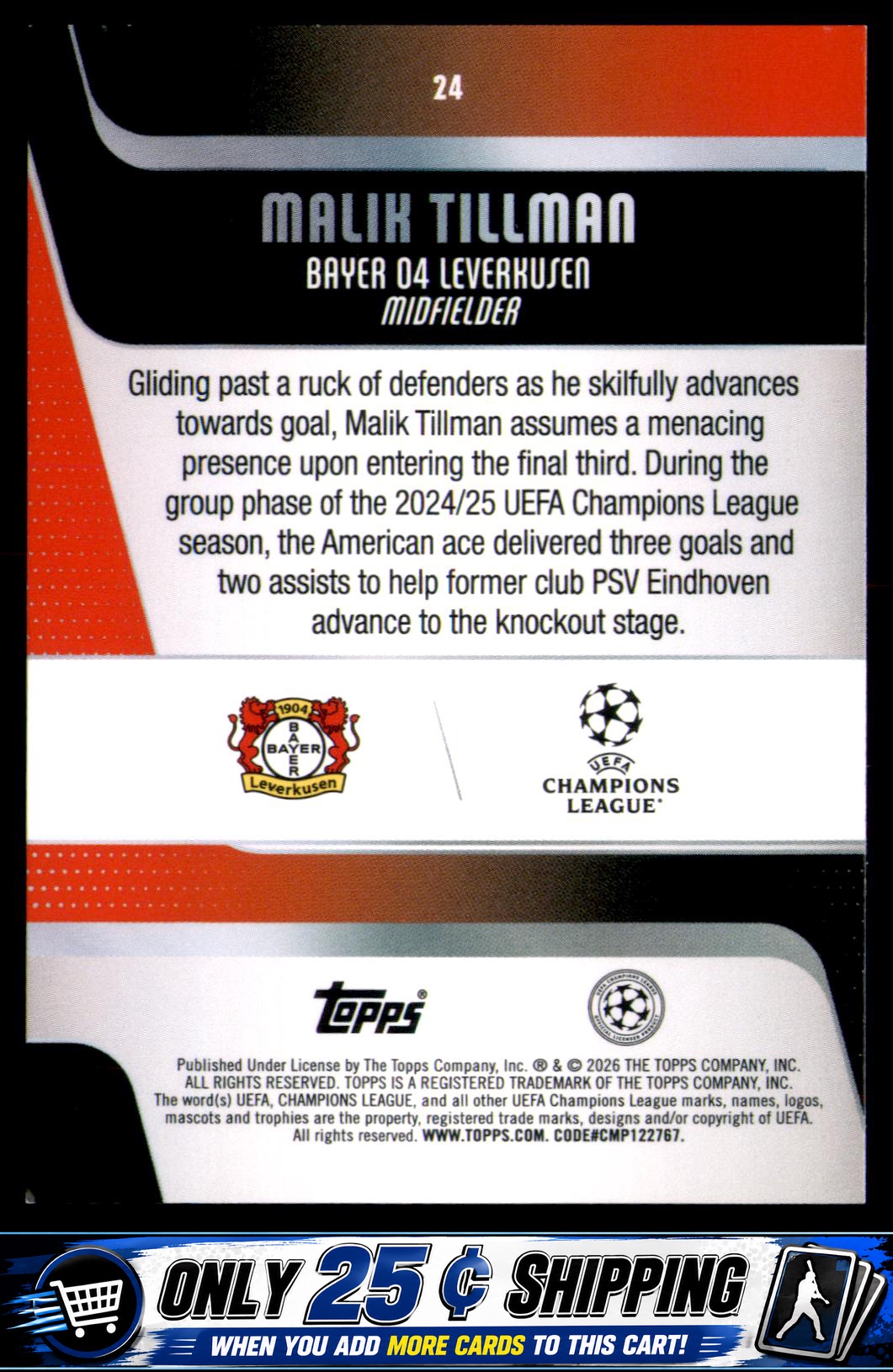 2025-26 Topps UEFA Club Competitions #24 Malik Tillman Spring - Image 2