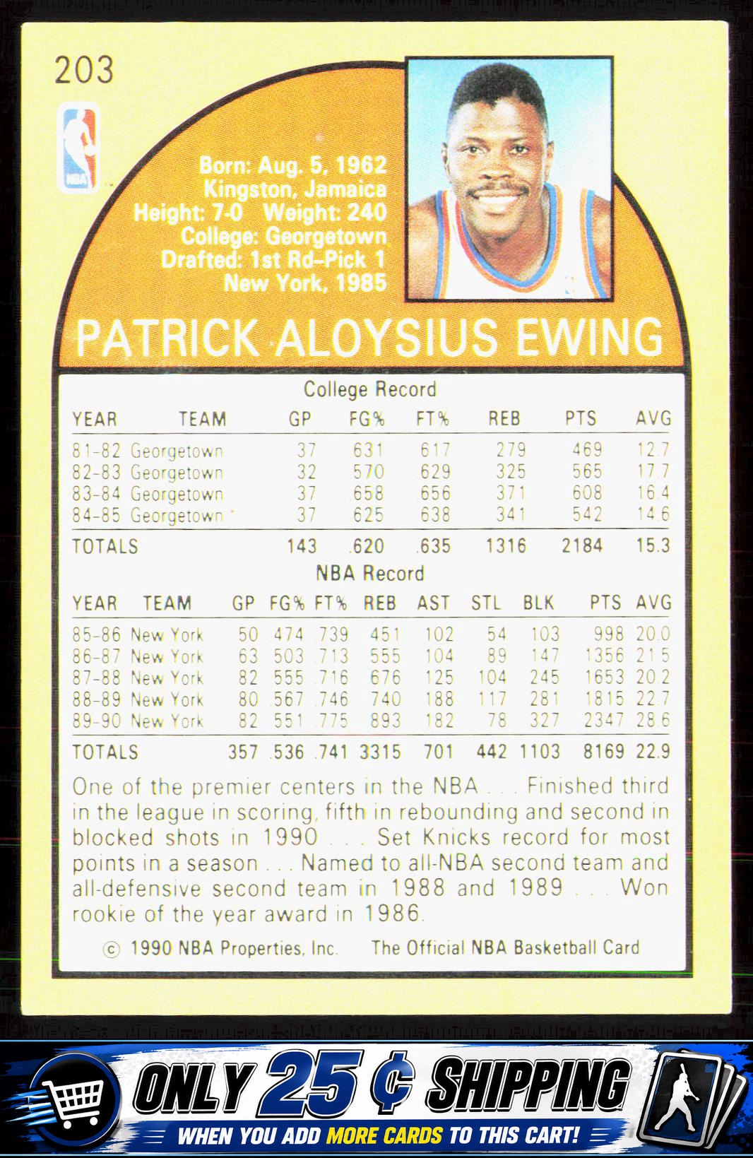 1990 Hoops Team Night New York Knicks #NNO Patrick Ewing - Image 2