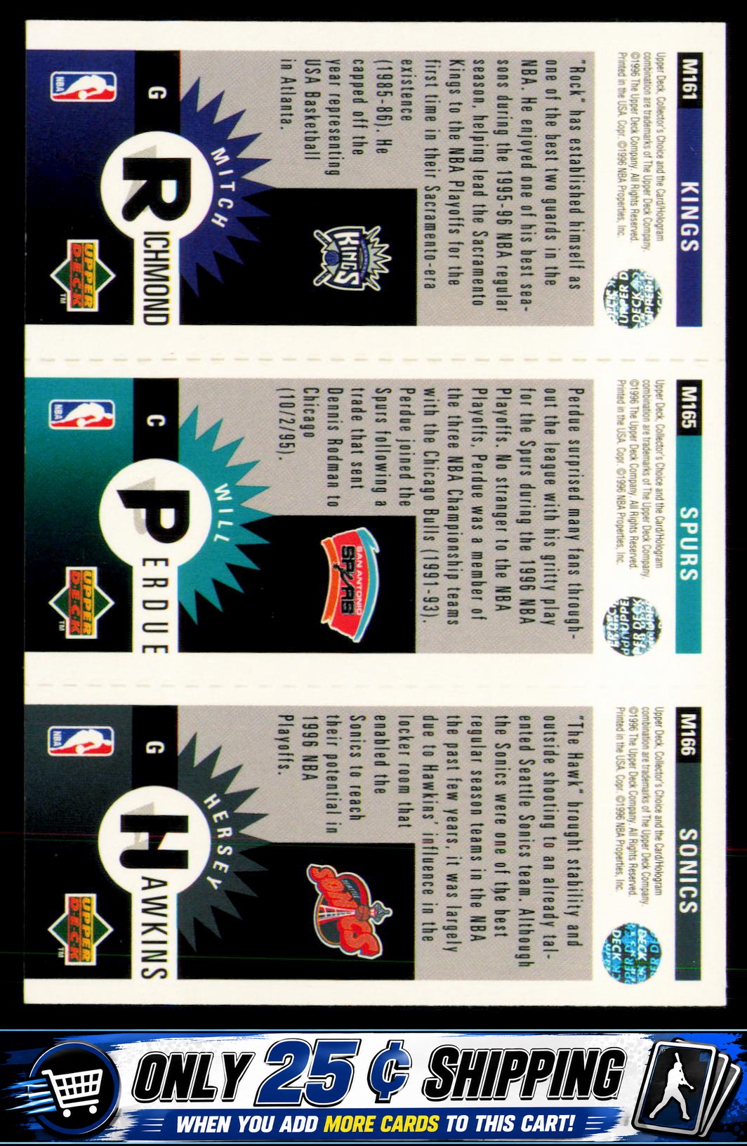1996-97 Collector's Choice Hawkins / Perdue / Richmond Mini-Cards Panels - Image 2